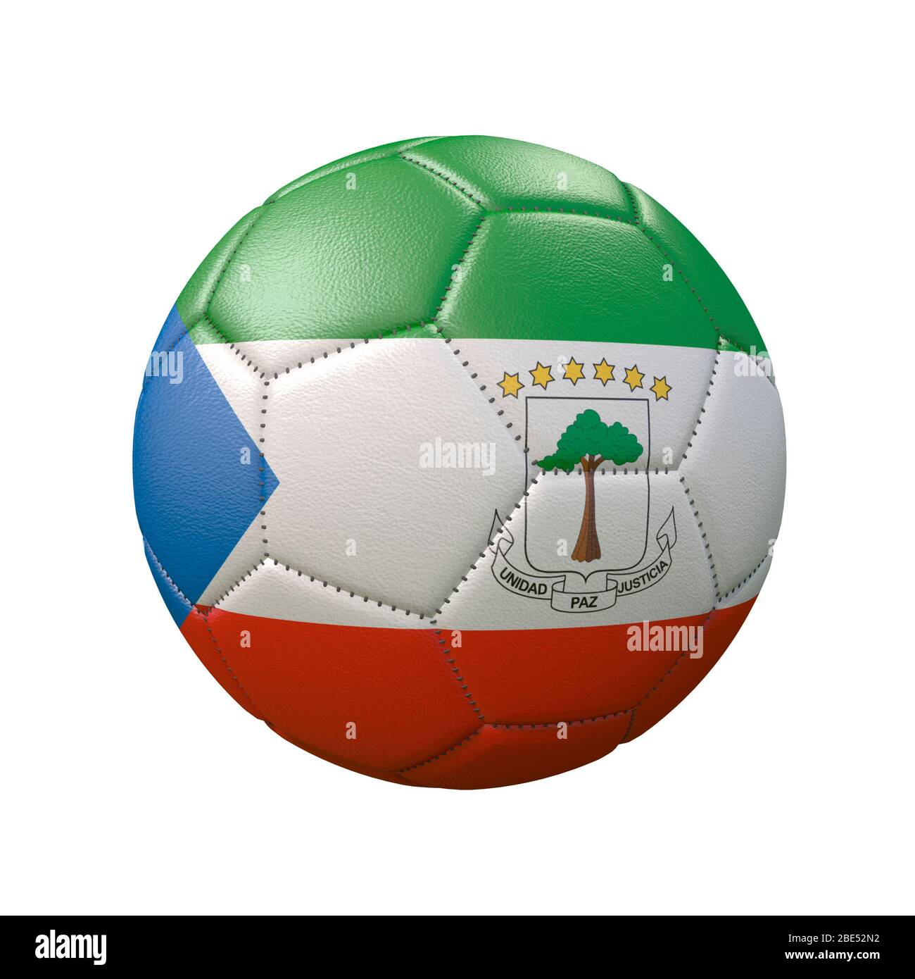 Soccer ball in flag colors isolated on white background. Equatorial Guinea. 3D image Stock Photo