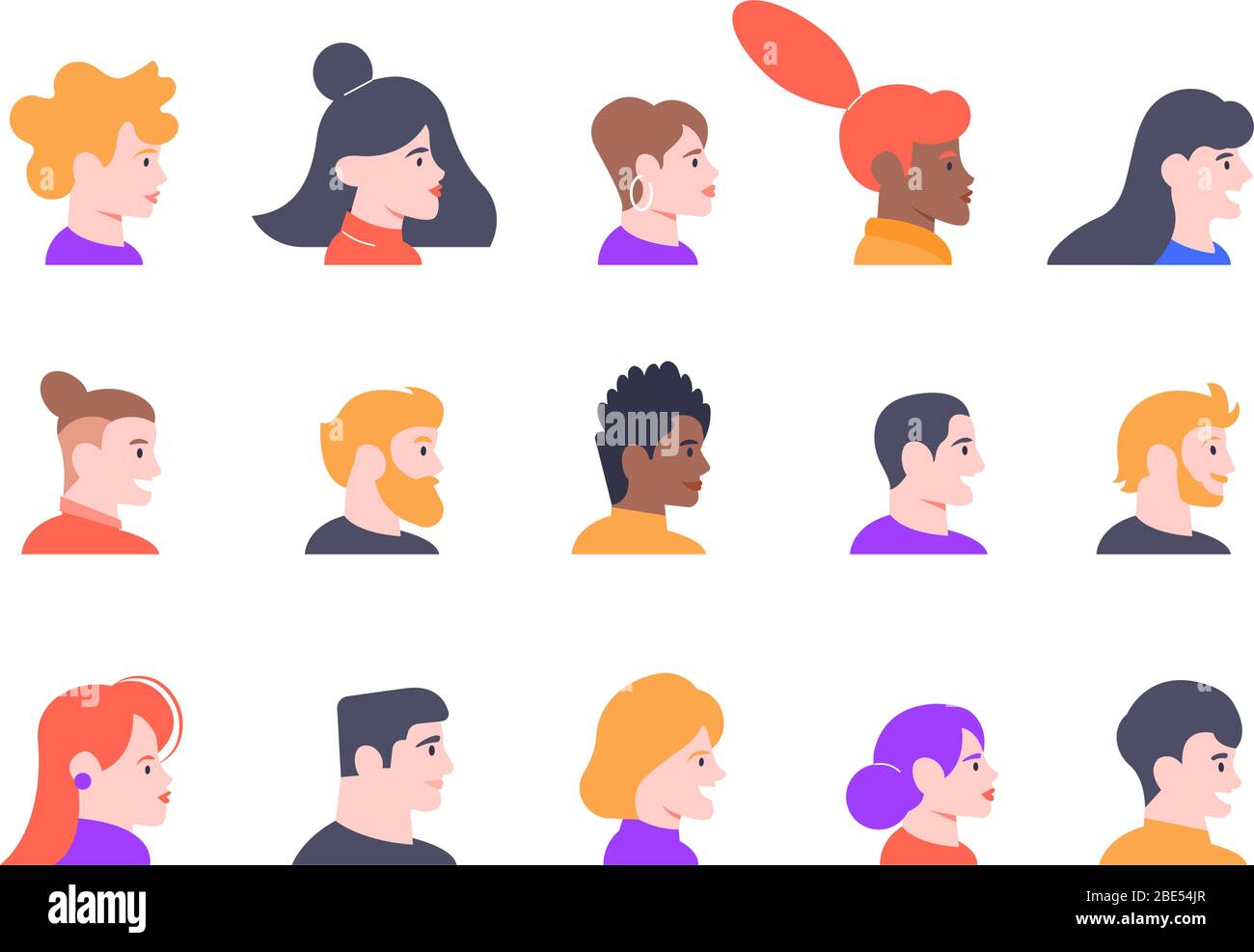 Profile people portraits. Face male and female profiles avatars, young ...