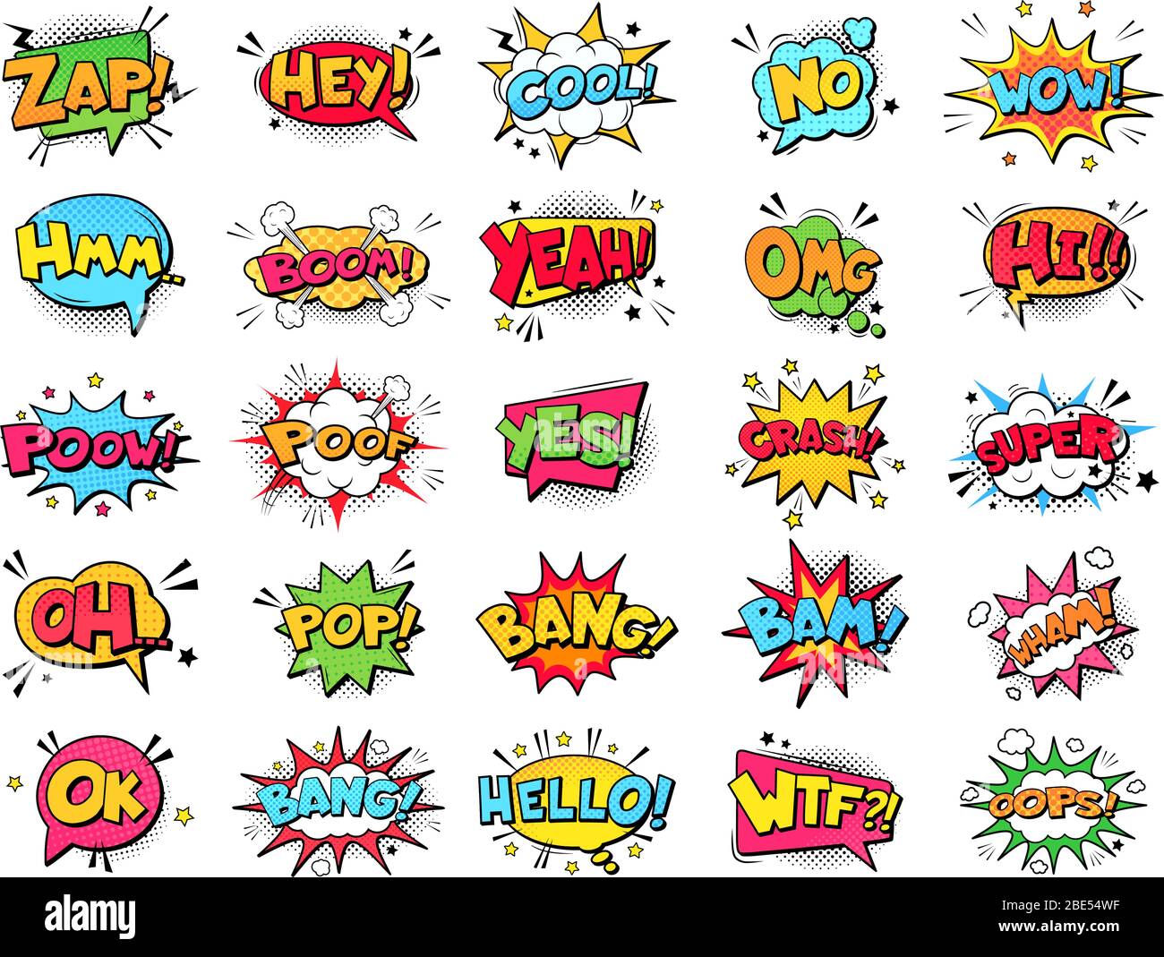 Comic book bubbles. Cartoon explosions funny comical speech clouds, comics  words, thinking bubbles and graphic conversation text elements vector Stock  Vector Image & Art - Alamy