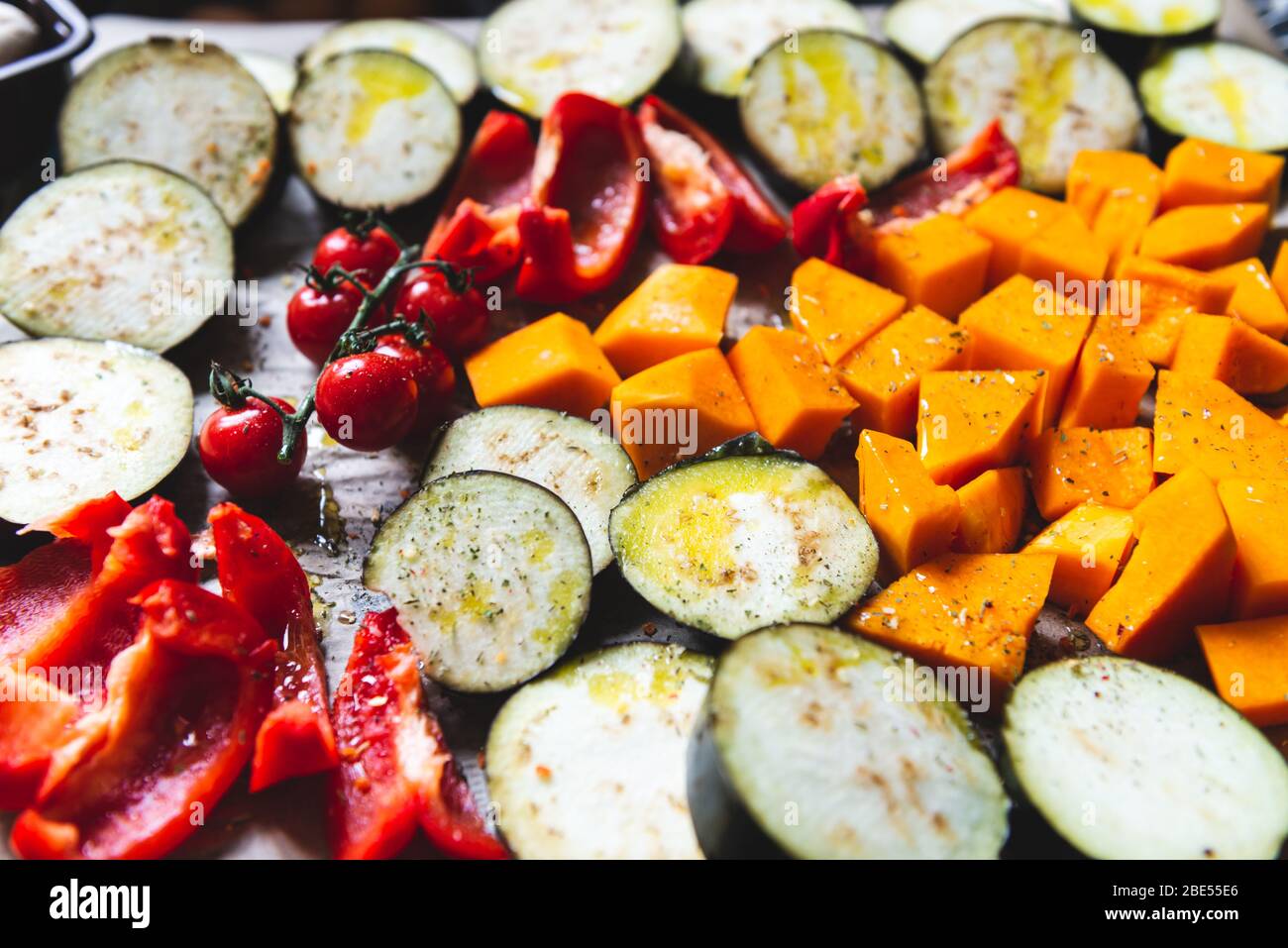 Healthy Detox Dinner from different vegetables such as aubergine, red