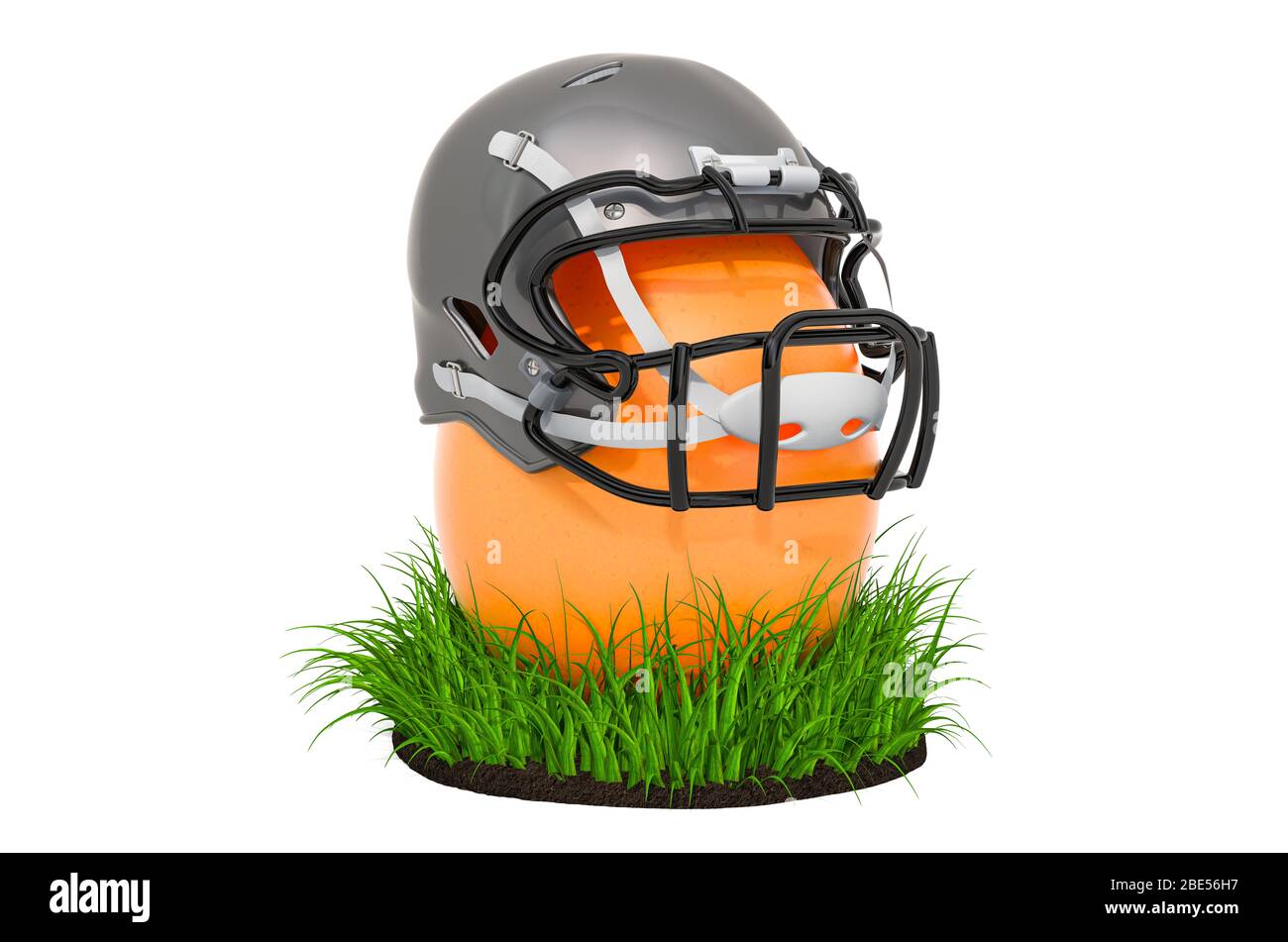 Egg with American football helmet in the green grass 3D rendering