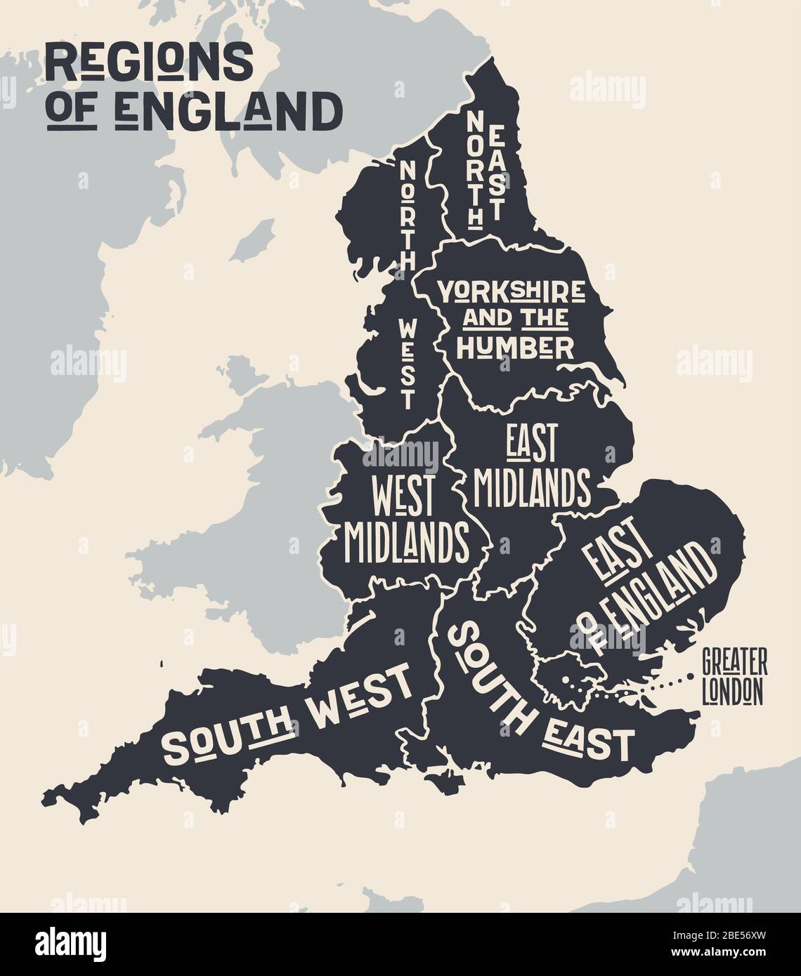 Poster map of regions of England Stock Vector