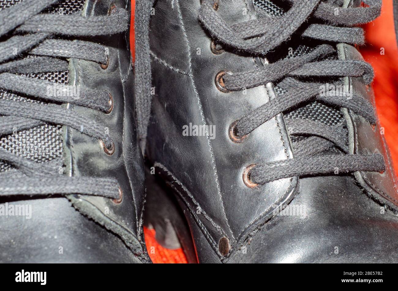 Old Black Leather Boots, Vintage Stock Photo - Alamy