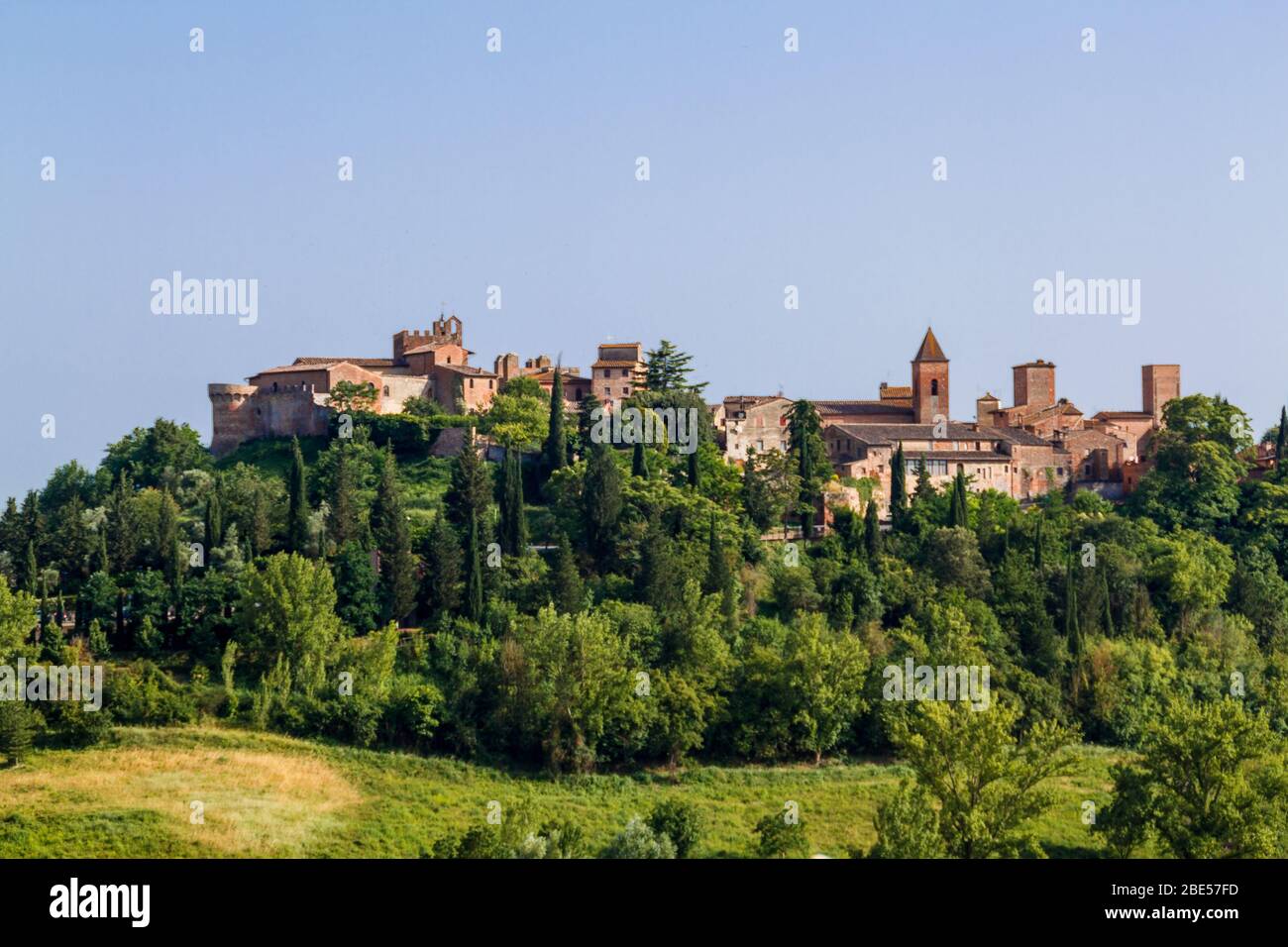 Panoramic view at the medieval town Certaldo in countryside of Tuscany in Italy. Stock Photo