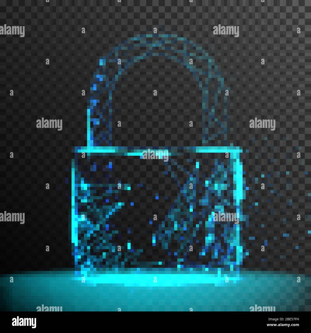 padlock, lock, security system, secure from cyber attack, from connecting dot and line. light effect. vector illustration, isolated on transparent bac Stock Vector