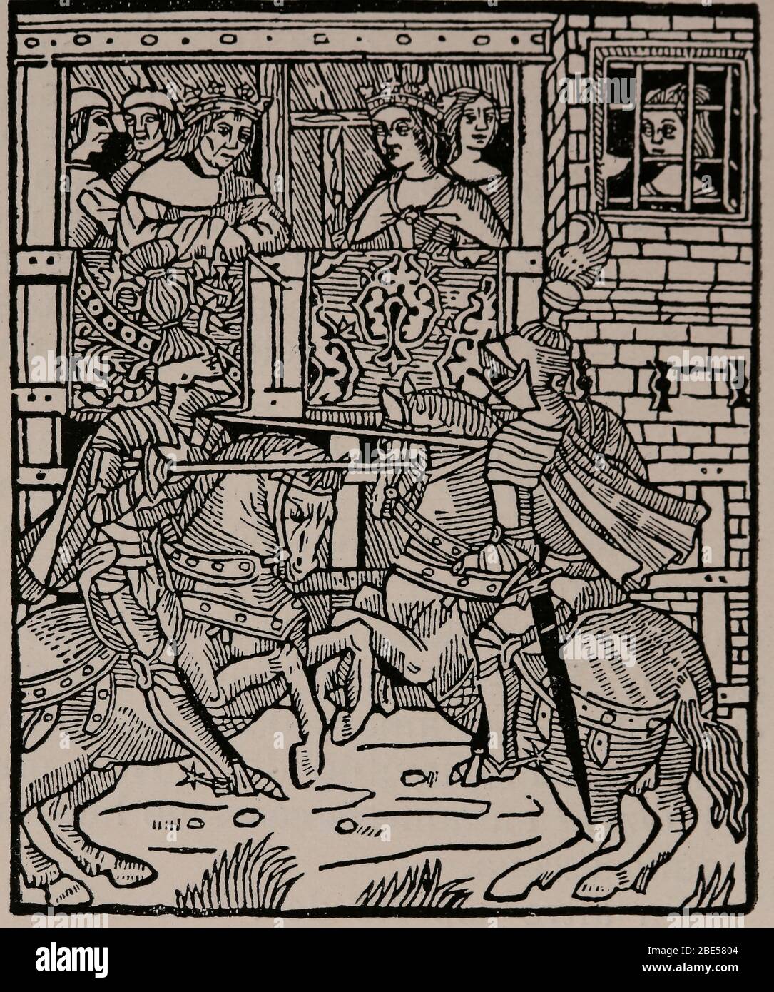 Chivalric romance. Scene of jousting.15th century. Stock Photo