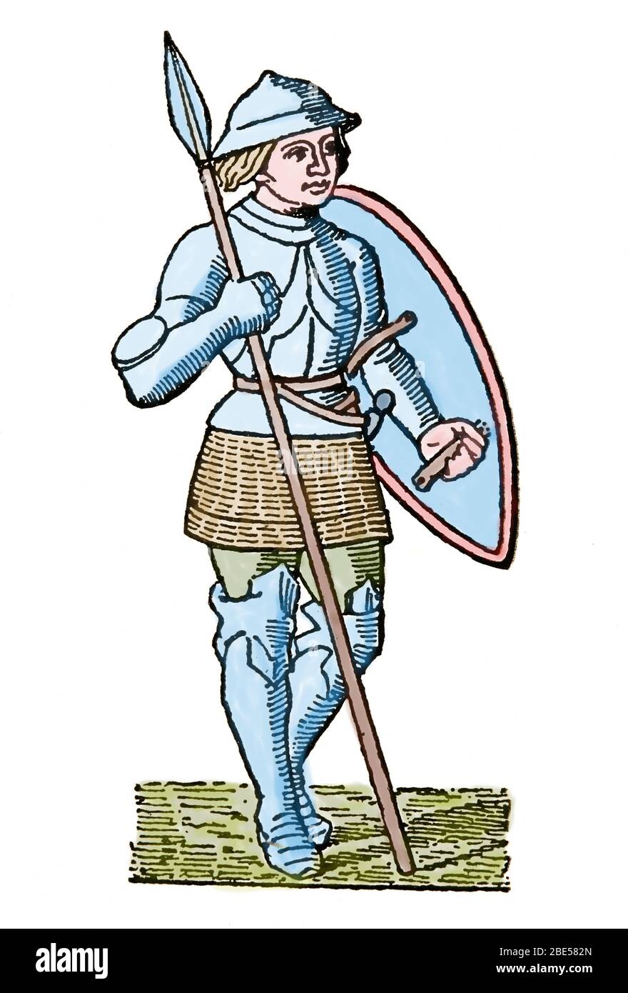 Medieval era. Soldier. Engraving, 19th century. Stock Photo