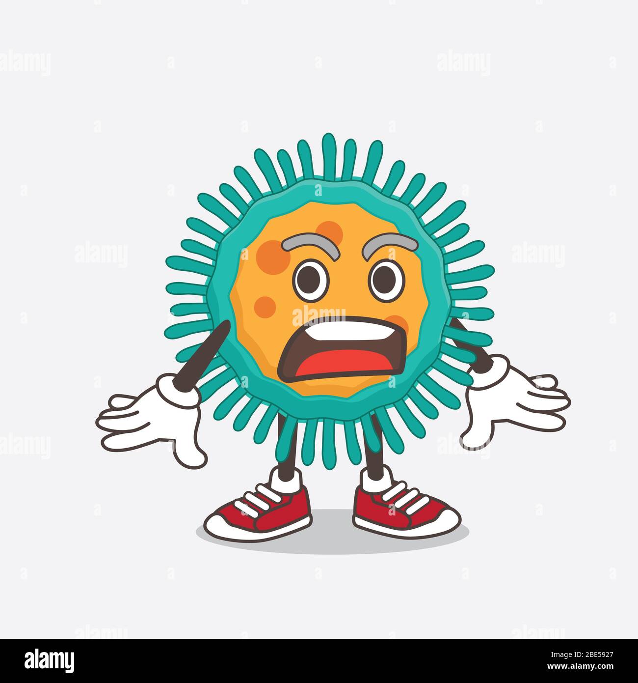 An illustration of Blue Virus cartoon mascot character with a surprised ...