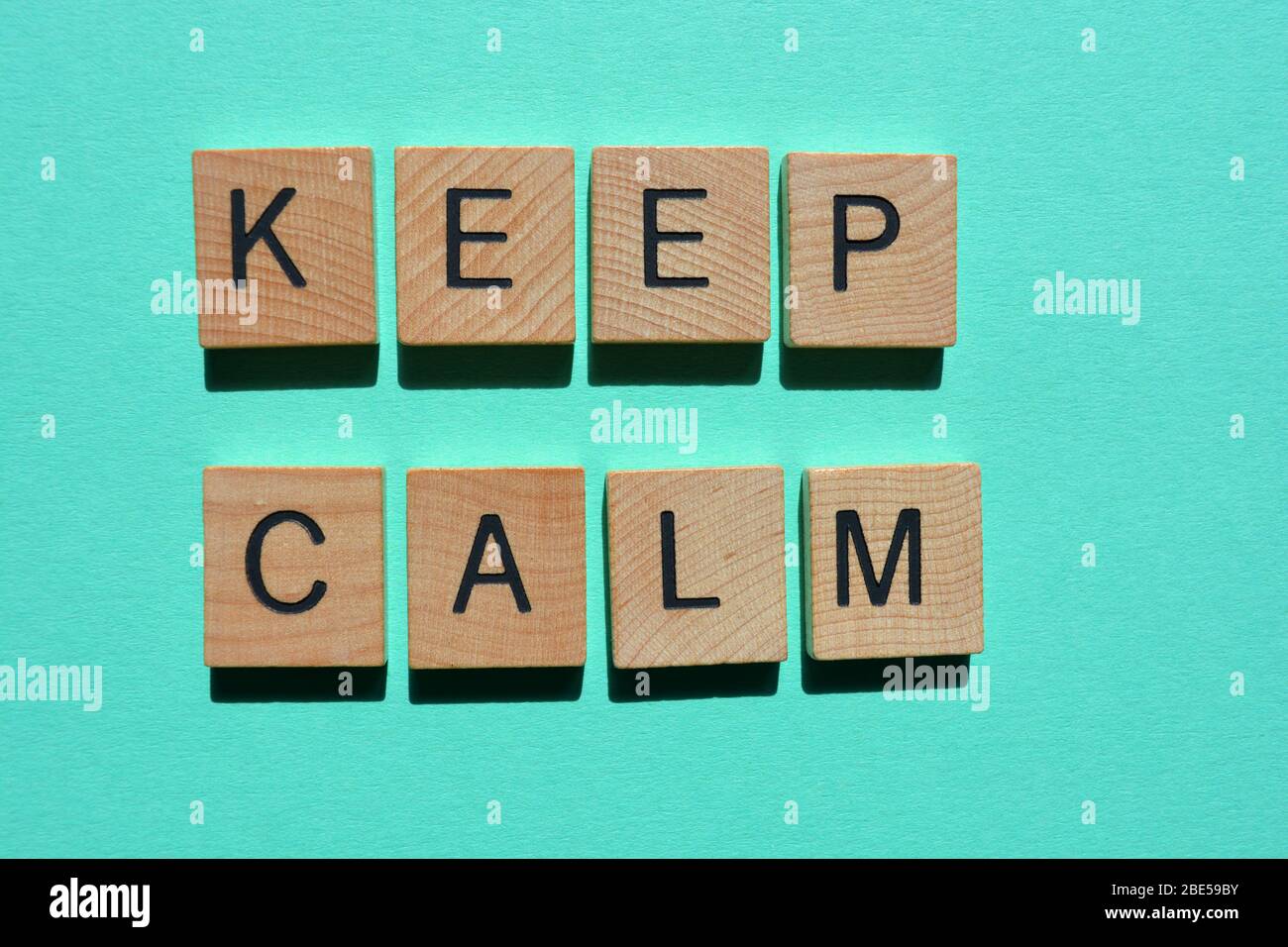 Keep Calm, words on blue background Stock Photo