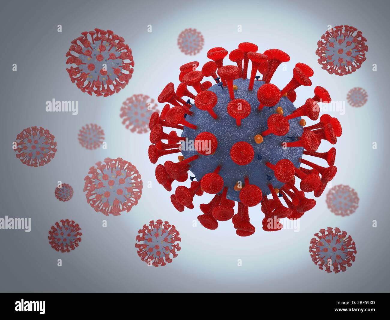 3d illustration of flu Covid-19 cell floating under microscope with clipping path Stock Photo