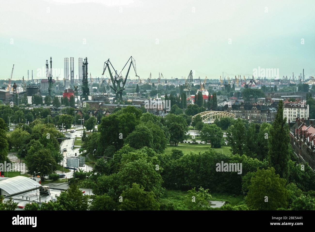 Panorama Of The Gdansk Shipyard With Its Distinctive Cranes And Ships Being Built And Repaired Also Called Stocznia Gdanska The Shipyards Are An Ind Stock Photo Alamy