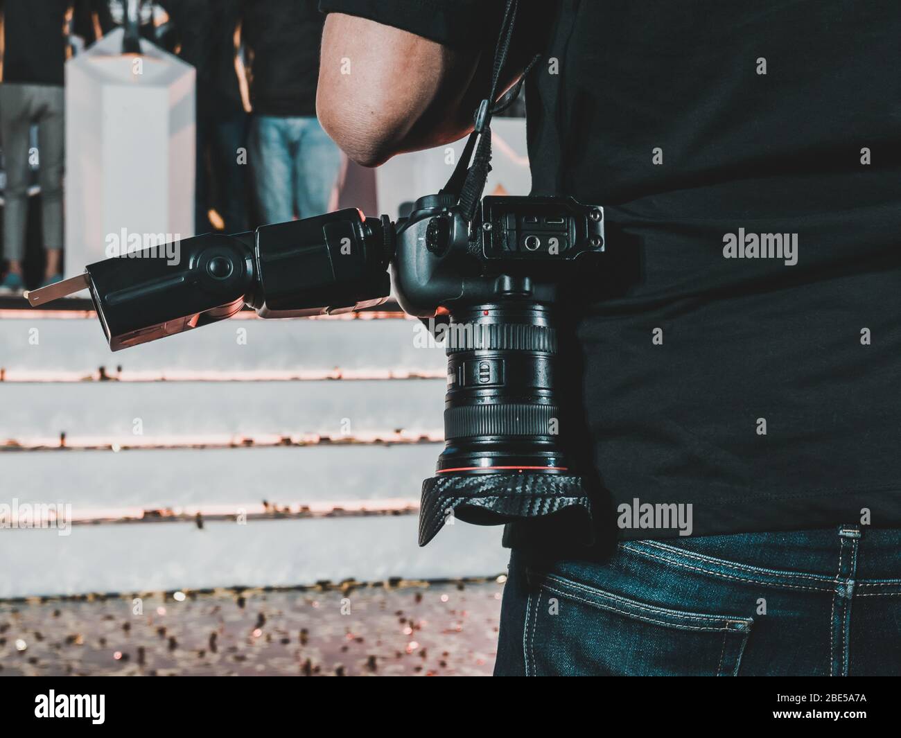 DSLR camera carried by a camera man part of media crew at an live