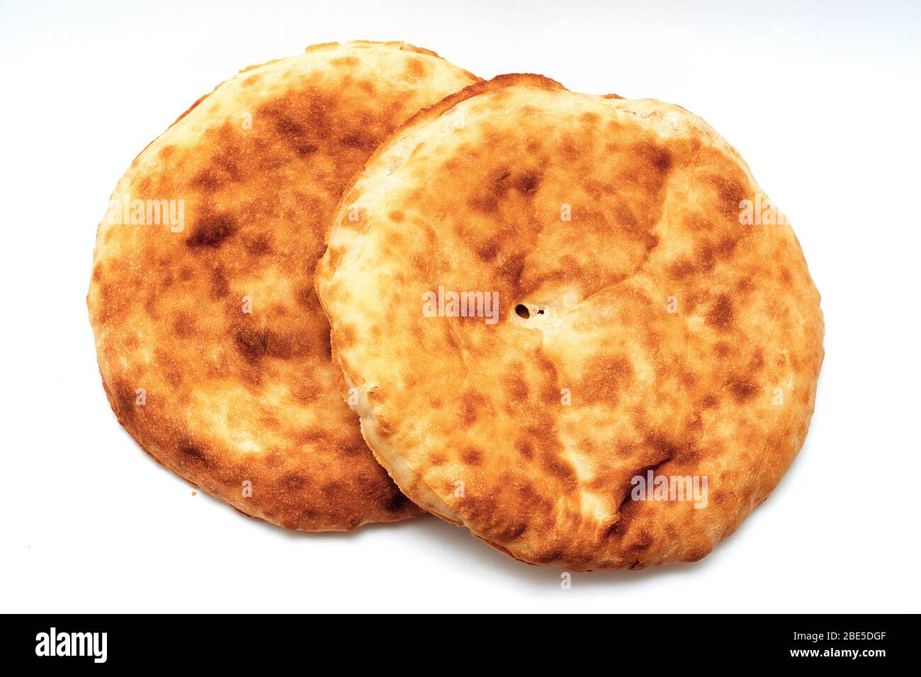 Two pita bread isolated on white background. Plain bread. Top view Stock Photo