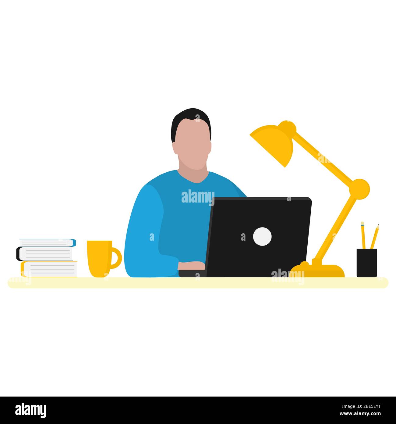 Man works at a laptop. Fashion trend vector illustration, flat design Stock Vector