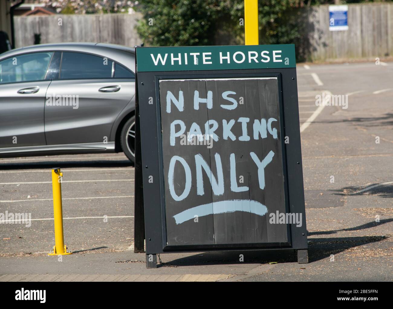 Oxford, UK April 12th 2020 The White Horse, Headington, Oxford, a very popular pub and restaurant situated in close proximity to the Oxford hospitals, has allocated its parking area to NHS staff as a gesture of support Credit: Bridget Catterall Alamy Live News Stock Photo