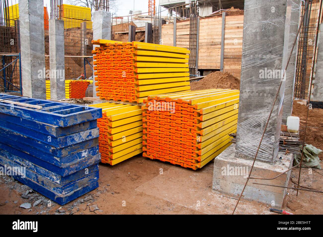 Prepared stock for concrete work in the construction of a building made
