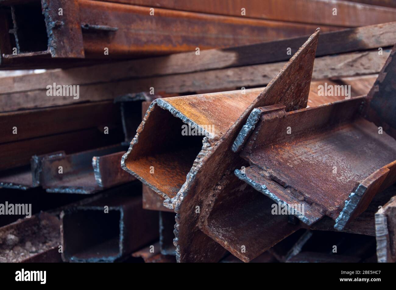 Details of metal pipes on the construction site. Metal use in