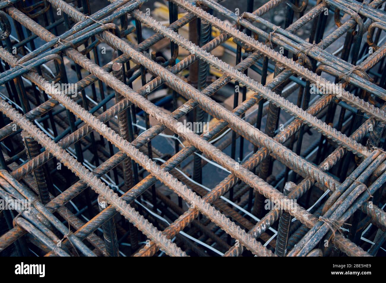 Rebar at a construction site. Steel bars for the concrete base of the