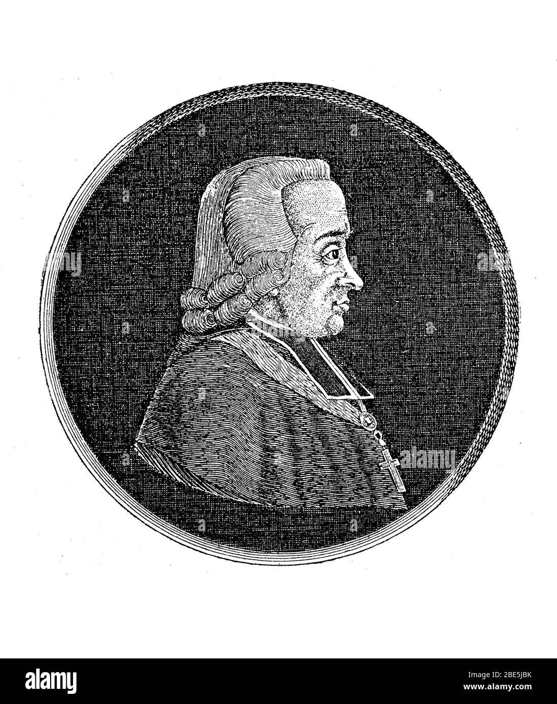 Johann Nikolaus von Hontheim, 27 January 1701 -2 September 1790, was a Catholic auxiliary bishop and critic of the Pope's position in the Catholic Church. He also stood out under the pseudonym Justinus Febronius as a representative of the Catholic Enlightenment  /  Johann Nikolaus von Hontheim, 27. Januar 1701 -2. September 1790, war katholischer Weihbischof und Kritiker der Stellung des Papstes in der Katholischen Kirche. Er trat auch unter dem Pseudonym Justinus Febronius als Vertreter der Katholischen Aufklärung hervor, Historisch, digital improved reproduction of an original from the 19th Stock Photo