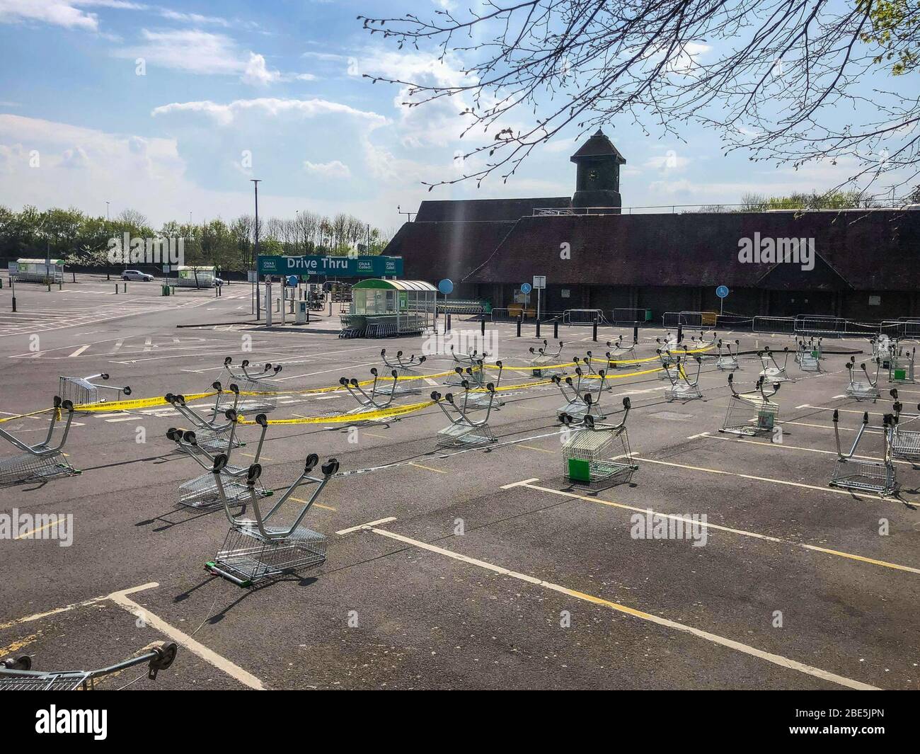 High UK. 12th Apr, 2020. General view outside an empty Asda