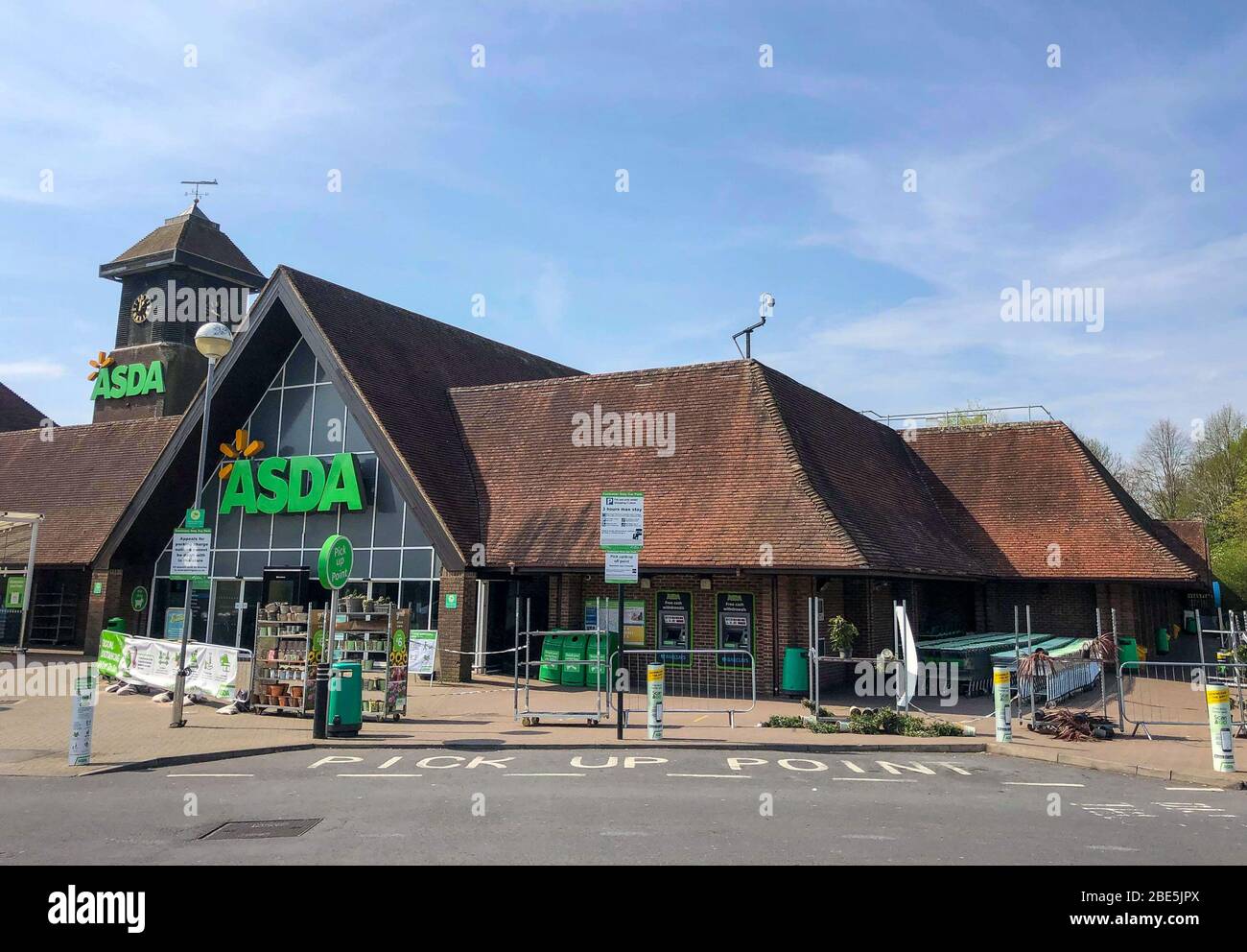 High UK. 12th Apr, 2020. General view outside an empty Asda