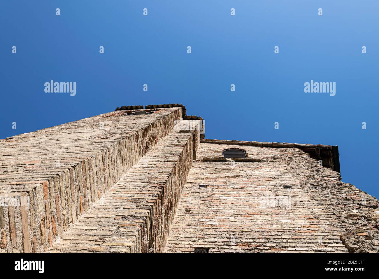 Looking up at the brick facade of the Palace of Theodoric in Ravenna, Italy Stock Photo