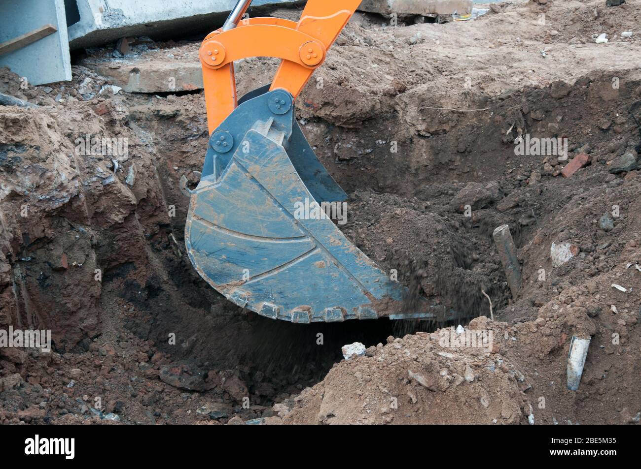 Large crawler excavator bucket. Excavator mechanical part for digging