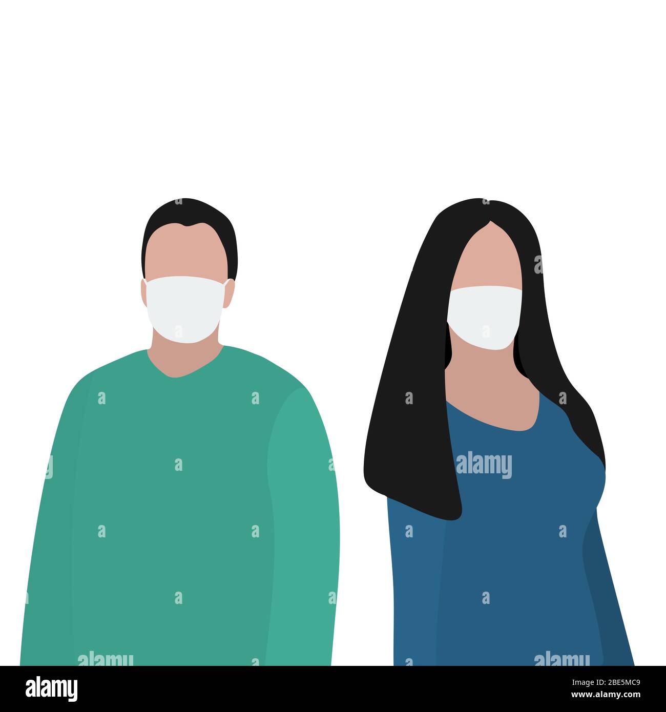 Man and woman in a protective mask against viruses. Fashion trendy illustration, flat design. Pandemic and epidemic of coronavirus in the world Stock Vector