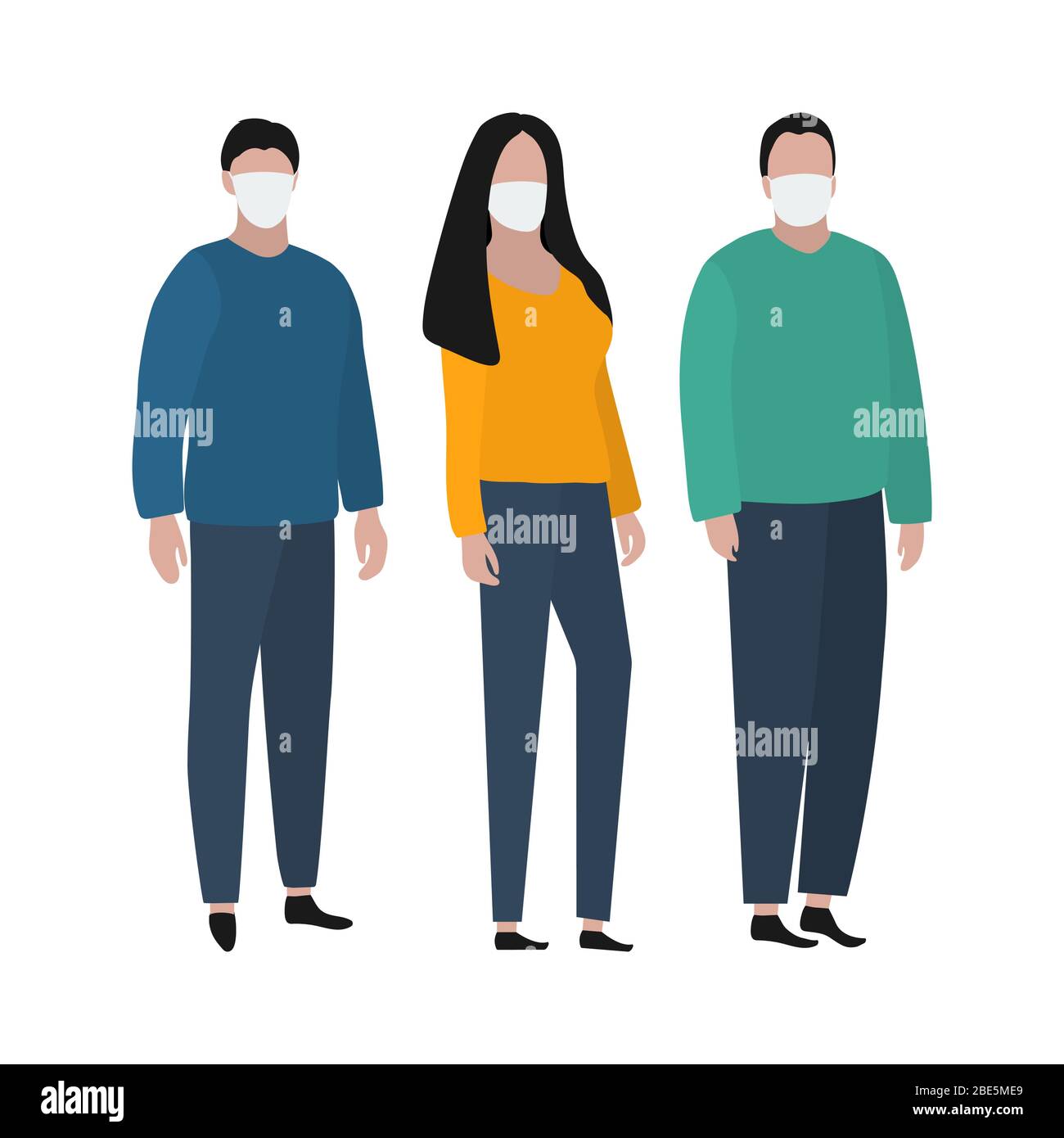 Man and woman in a protective mask against viruses. Fashion trendy illustration, flat design. Pandemic and epidemic of coronavirus in the world Stock Vector