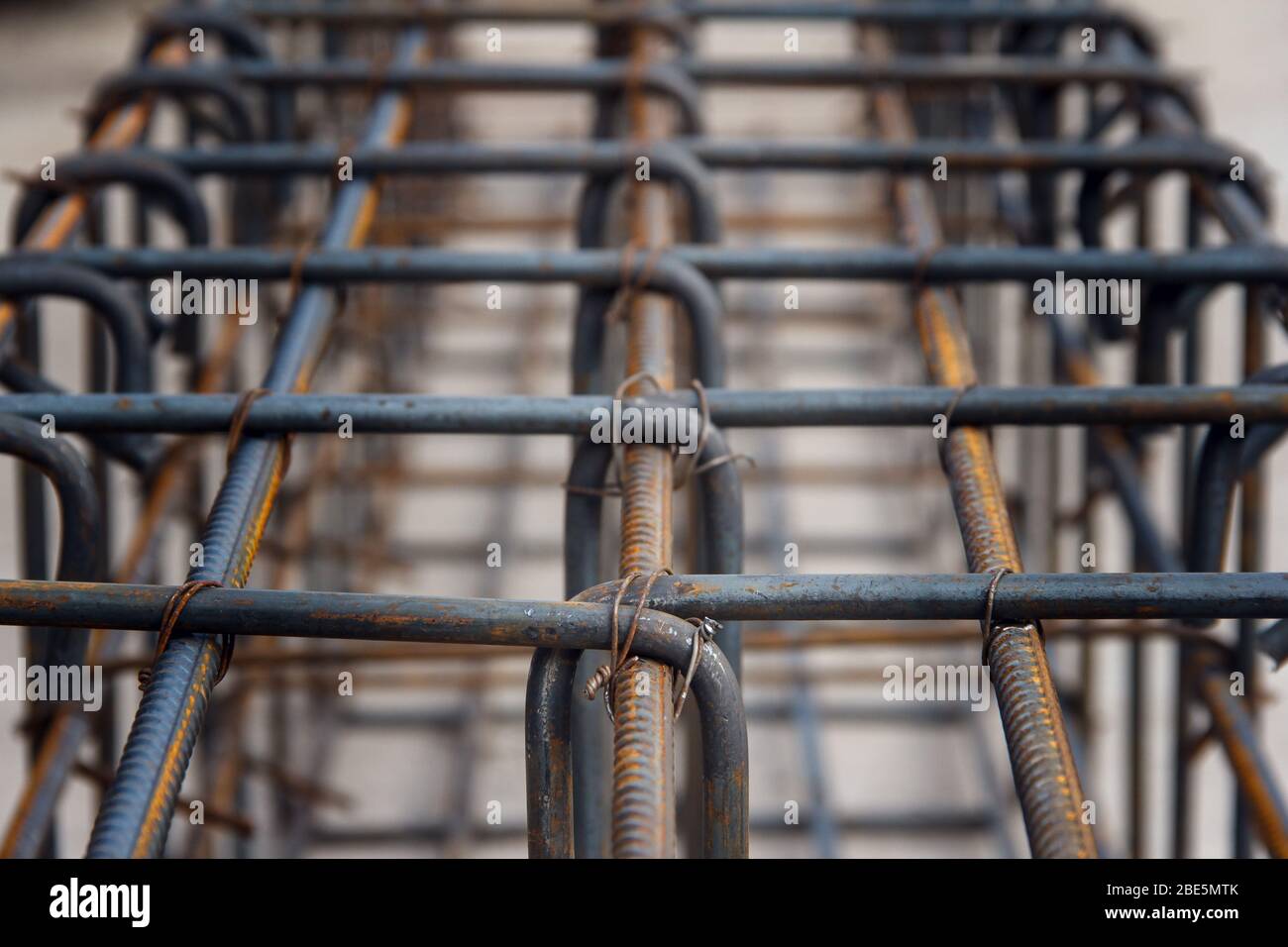 Construction rebar with traces of rust. Industrial background. The use ...