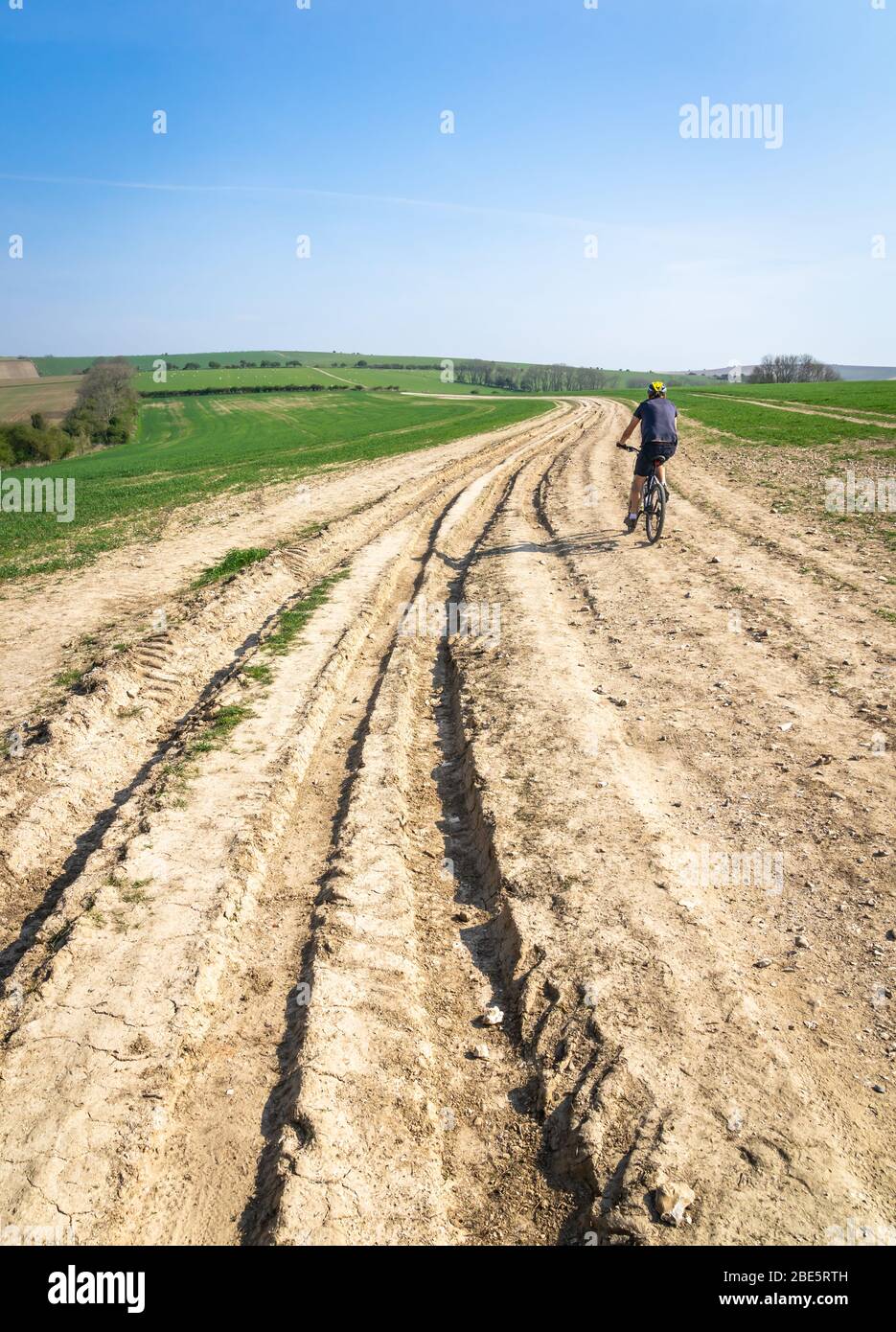 Cycling on the Downs, permitted exercise during Covid19 lockdown Stock Photo