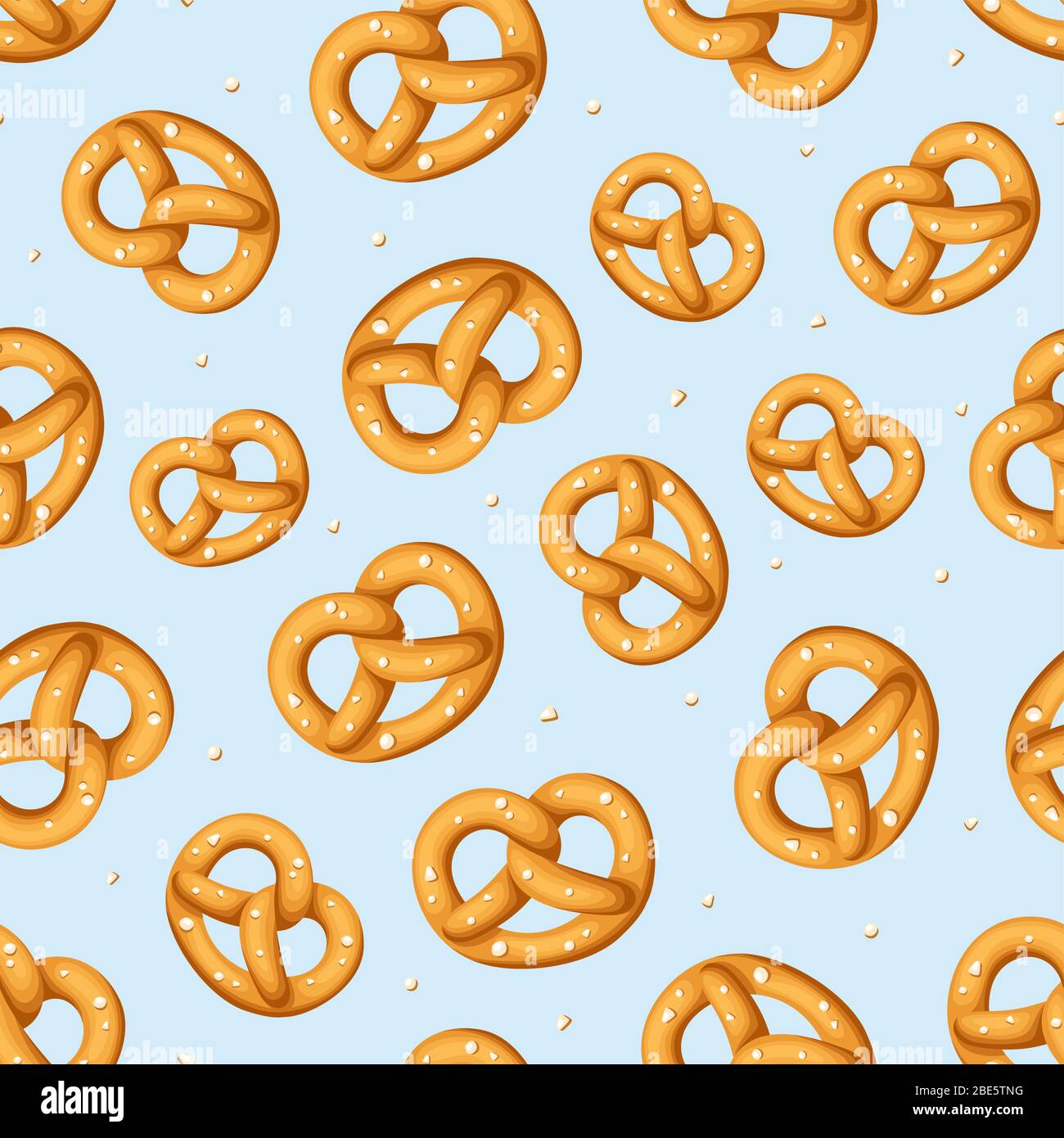 Vector seamless pattern with pretzels on a blue background. Stock Vector