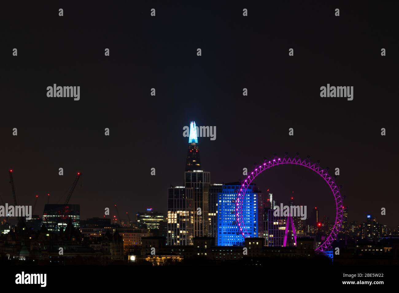 London city Shard and London Eye high vantage point evening view Stock Photo