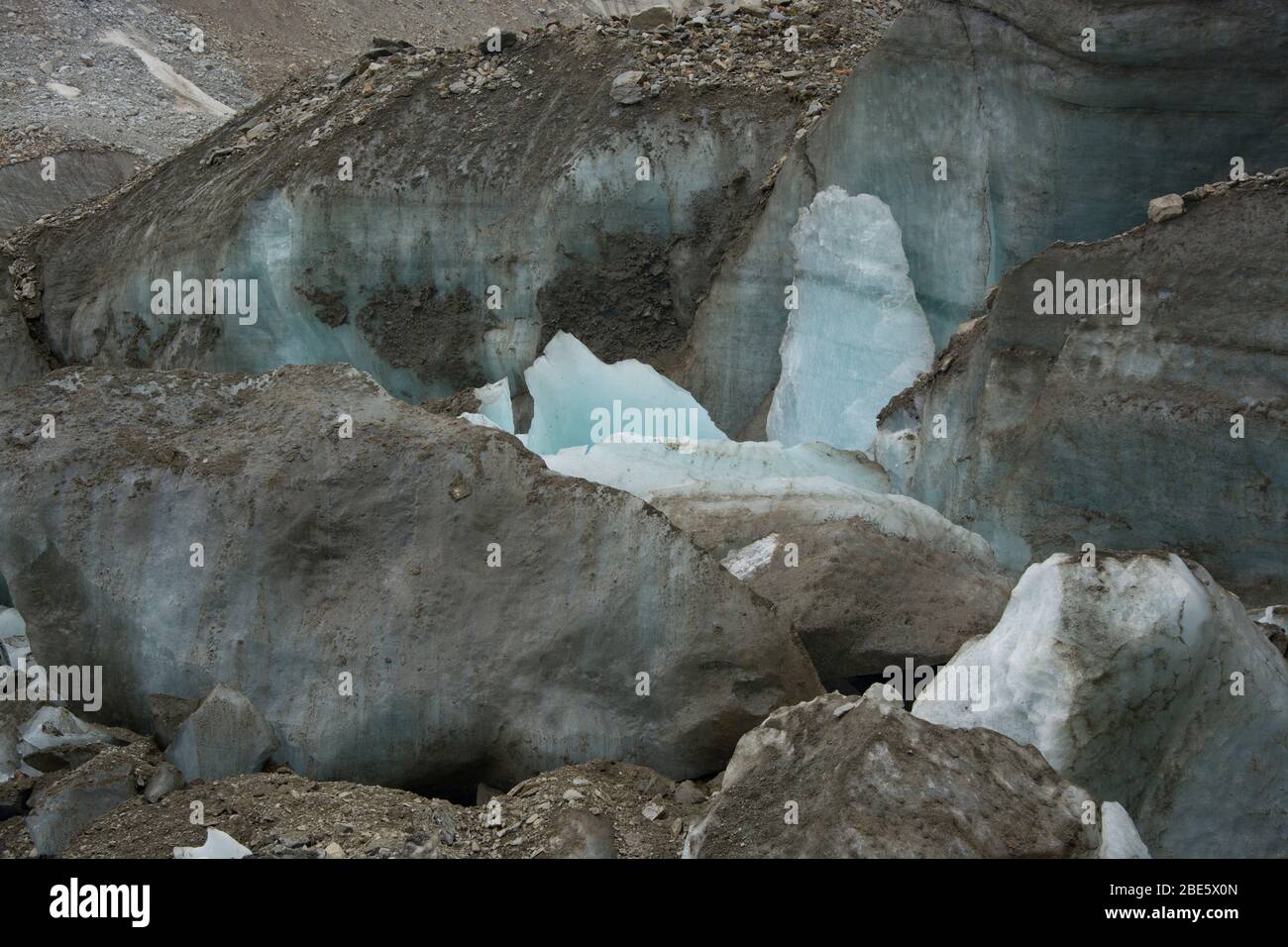 Klimawandel: Gletscherrückgang am Beispiel des Unteraargletscher im Berner Oberland, Schweiz Stock Photo