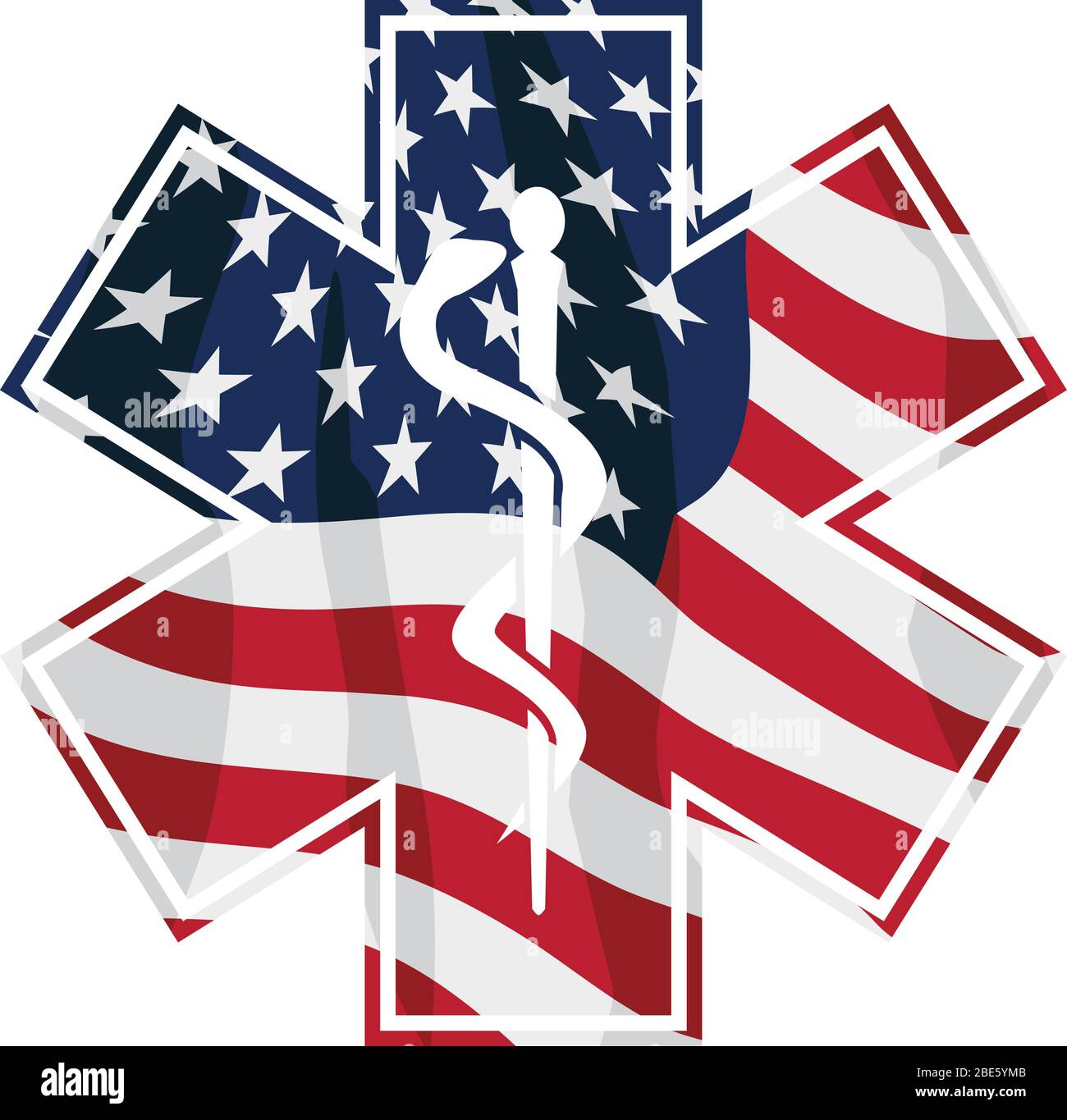 Patriotic Paramedic EMT Medical Service Symbol with USA Flag Overlay Isolated Vector Illustration Stock Vector
