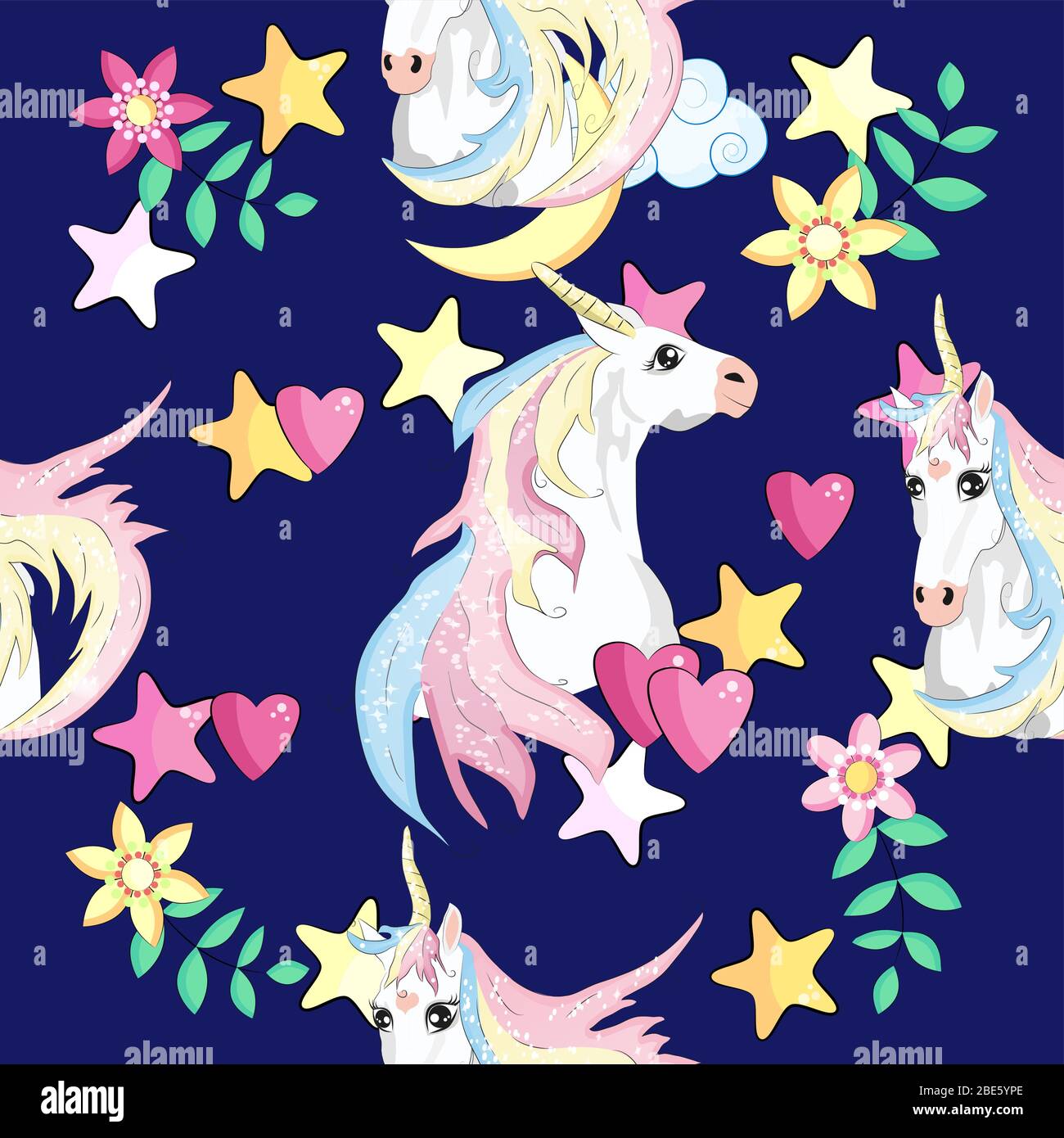 Seamless pattern with unicorns and stars. Baby background Stock Vector ...
