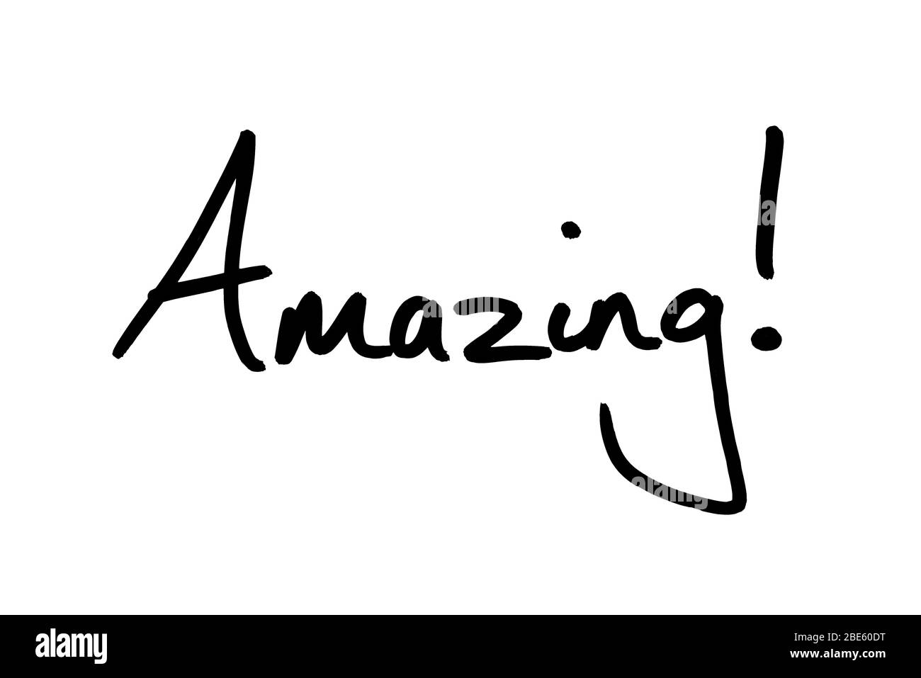 The word Amazing! handwritten on a white background. Stock Photo
