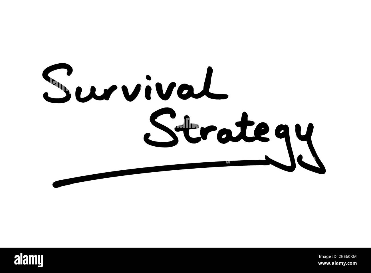 Survival Strategy handwritten on a white background. Stock Photo