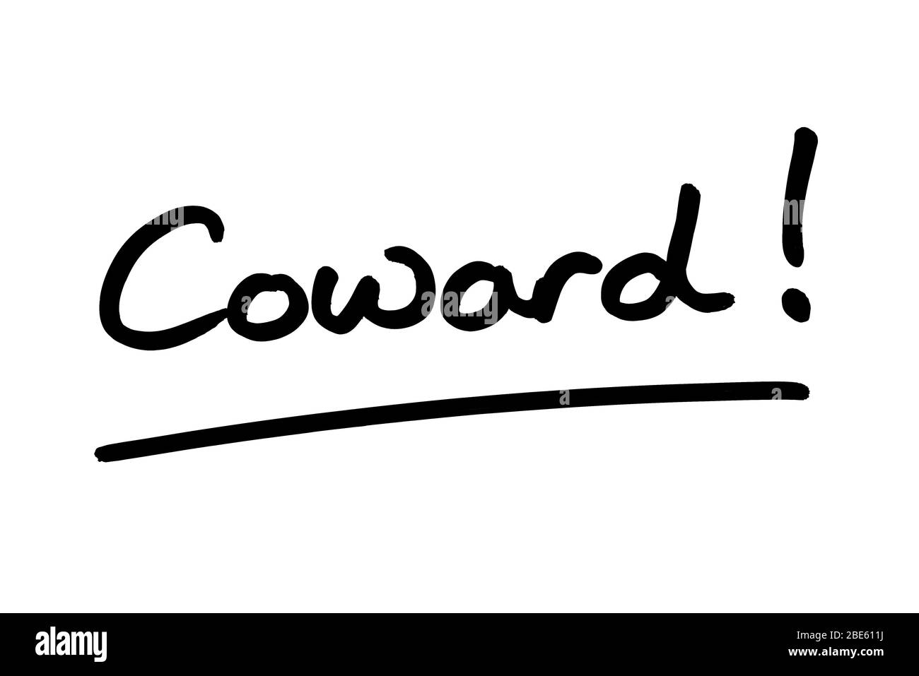 Coward! handwritten on a white background Stock Photo Alamy