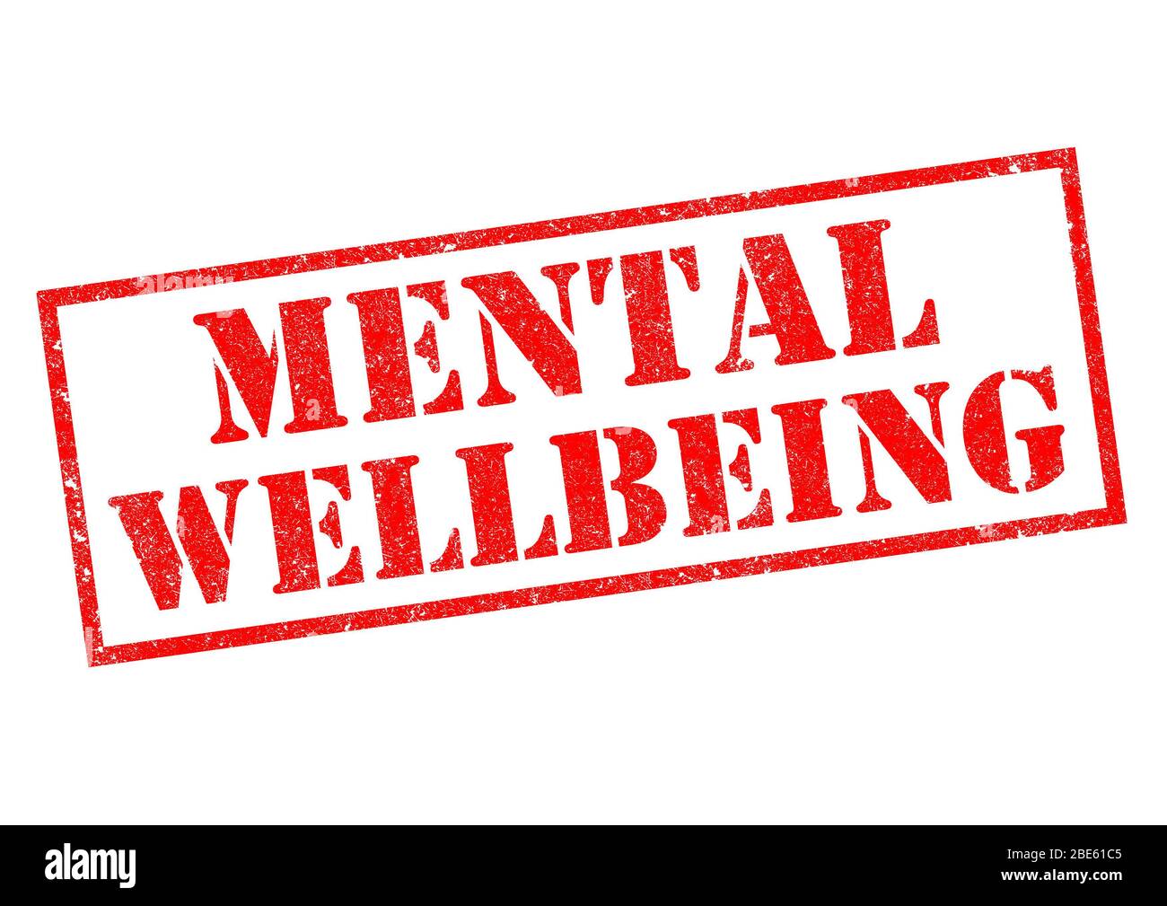 MENTAL WELLBEING red Rubber Stamp over a white background. Stock Photo