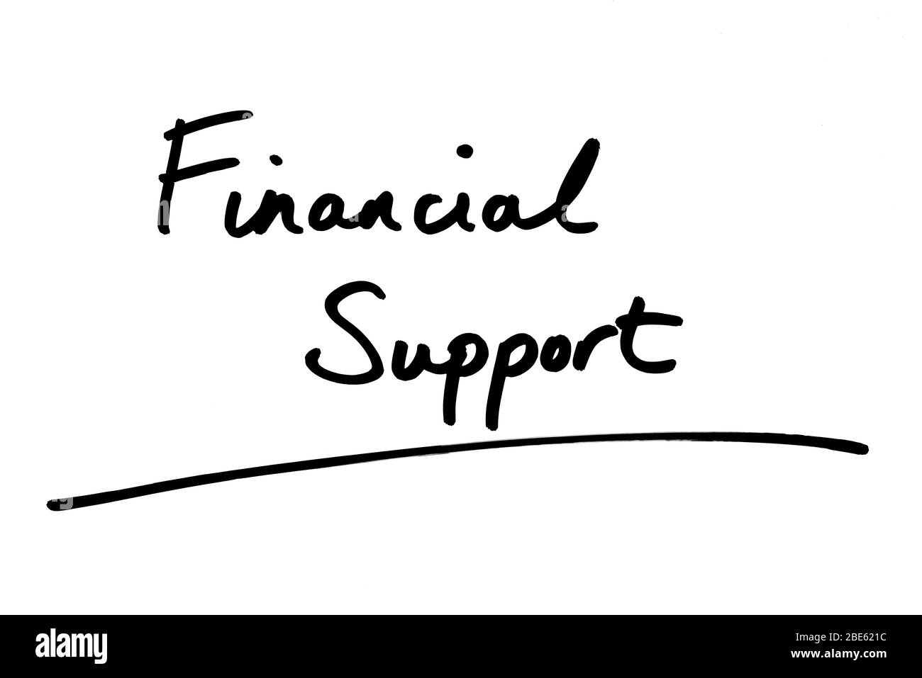 Financial Support handwritten on a white background. Stock Photo