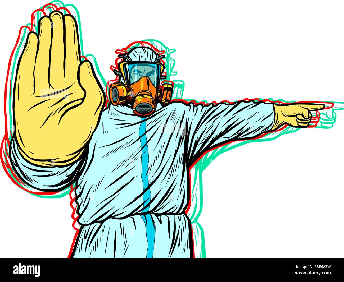 Medic quarantine stop protection suit Stock Vector