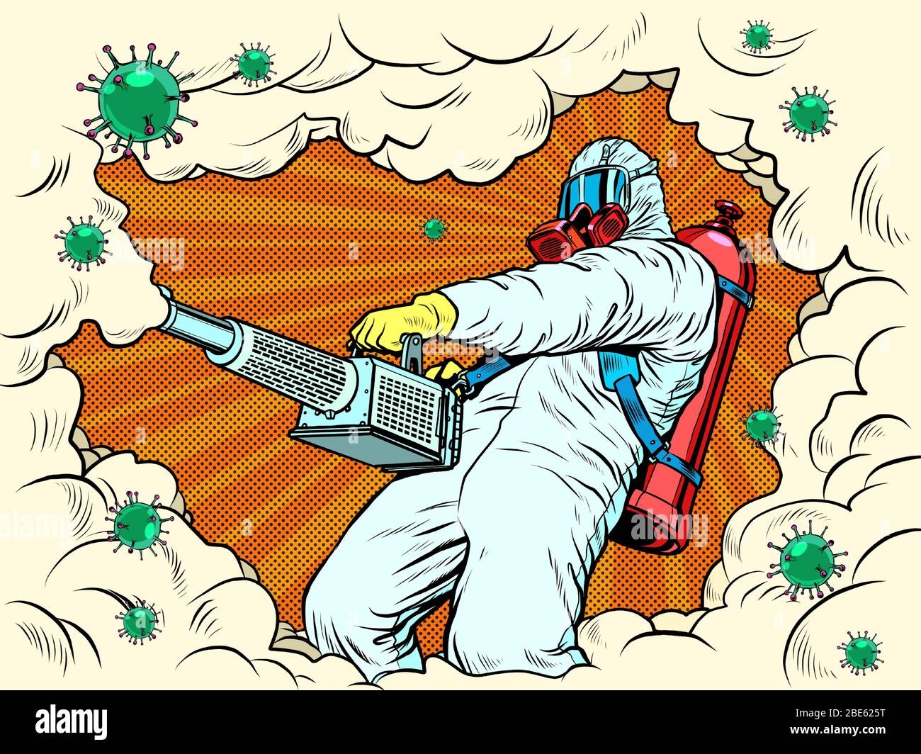 disinfection suit protection epidemic virus bacterium infection Stock Vector