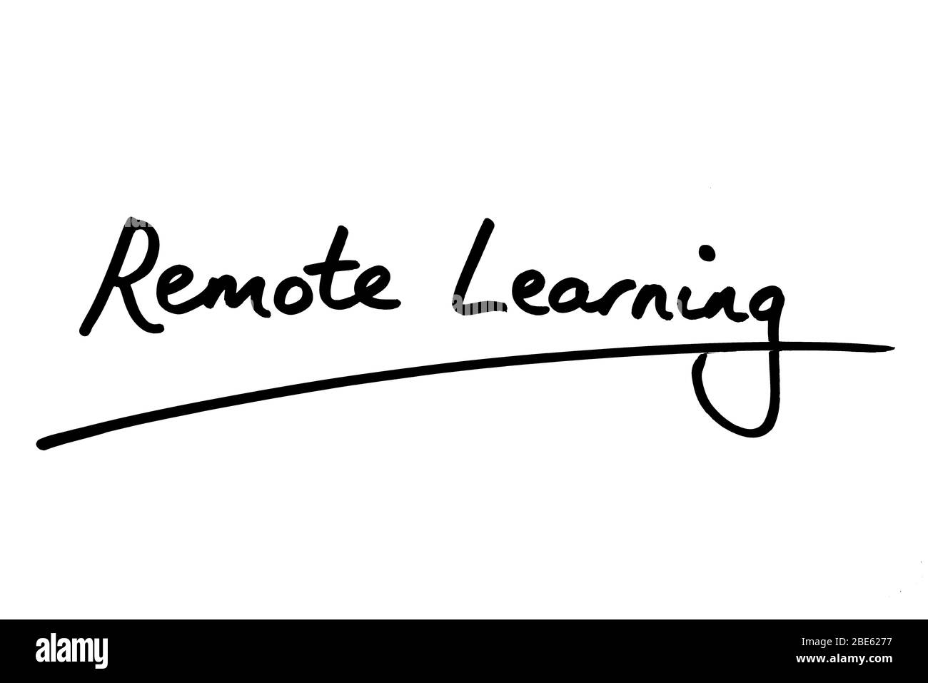 Remote Learning handwritten on a white background. Stock Photo