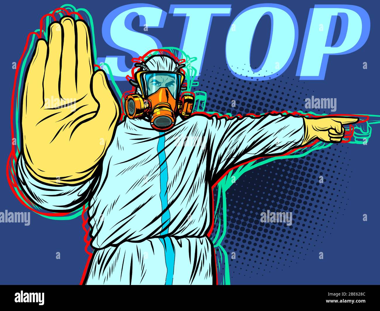 Medic quarantine stop protection suit Stock Vector