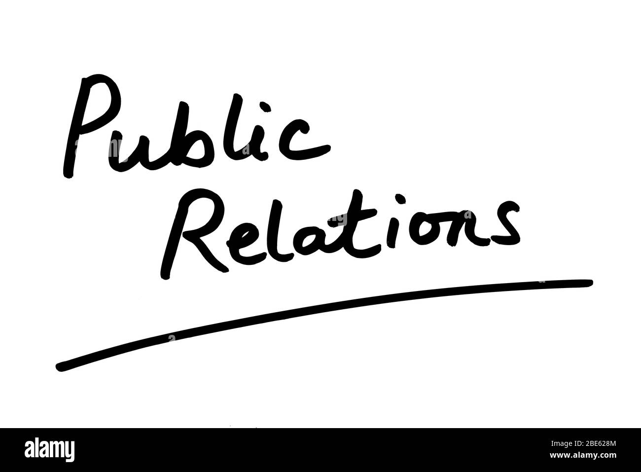 Public Relations handwritten on a white background. Stock Photo