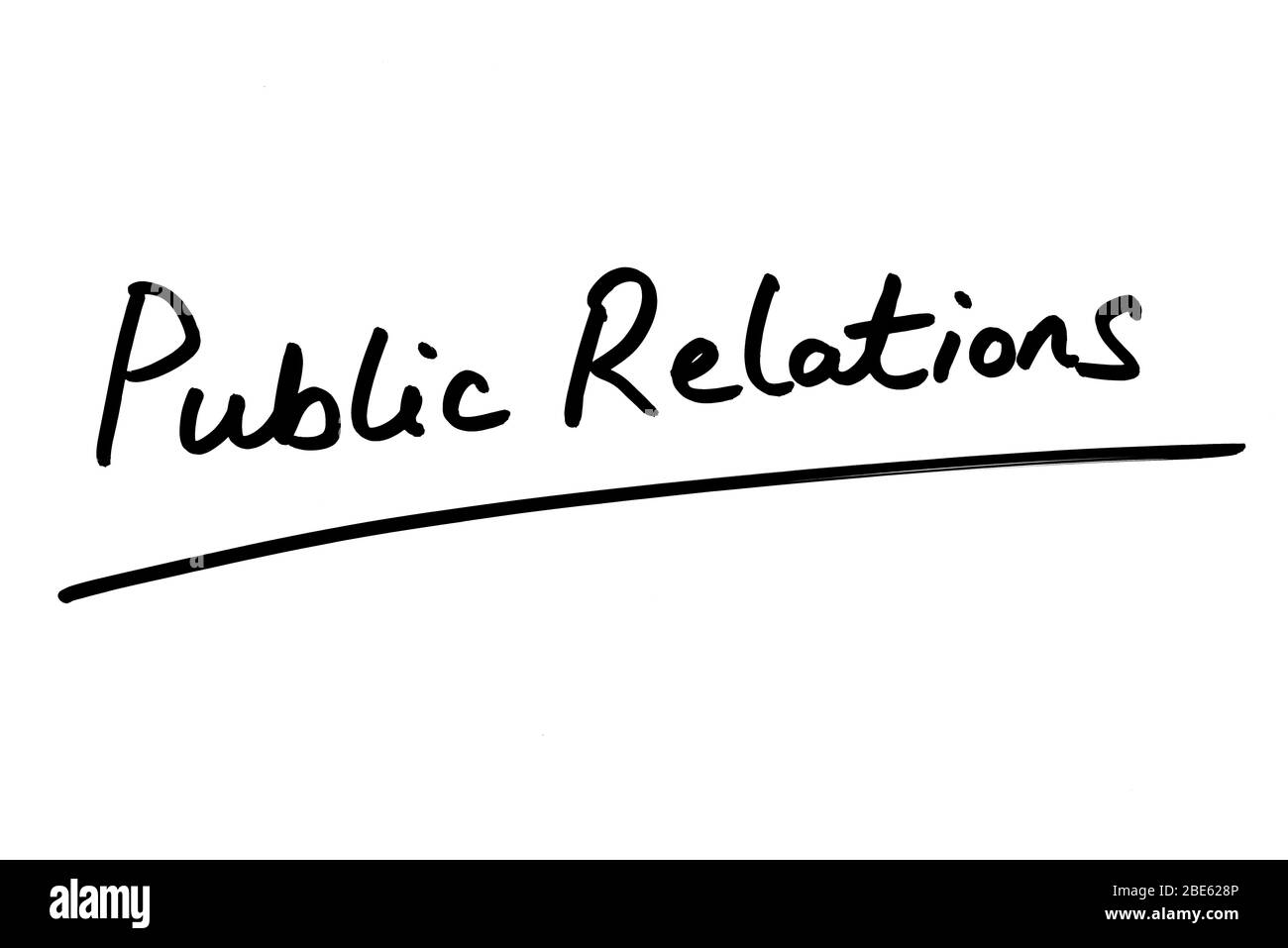 Public Relations handwritten on a white background. Stock Photo