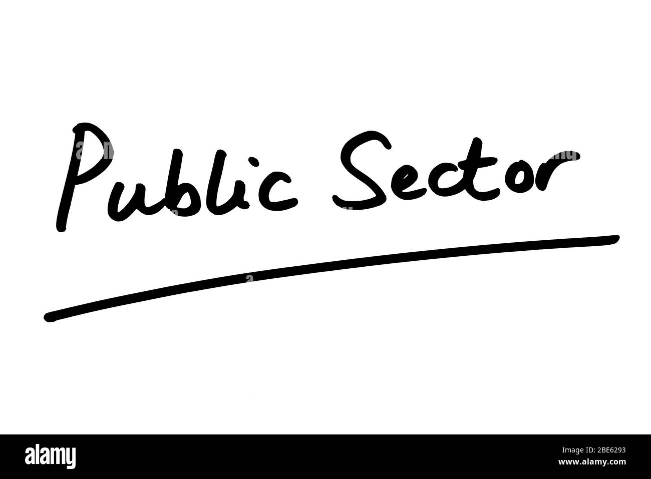 Public Sector handwritten on a white background. Stock Photo