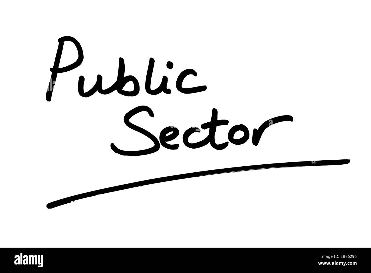 Public Sector handwritten on a white background. Stock Photo