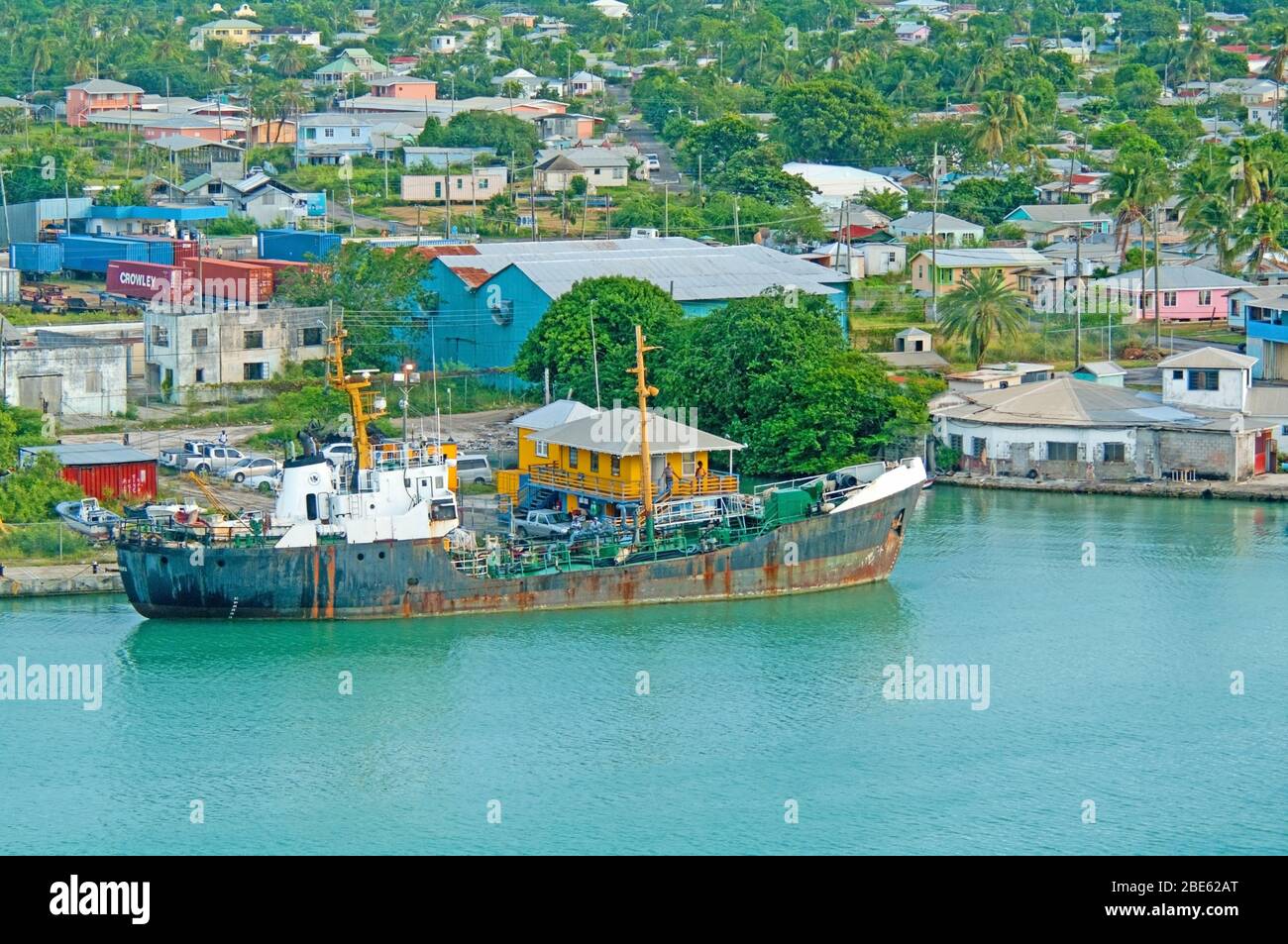 Antigua, St Johns Harbour, Caribbean, West Indies, Heritage Quay, Cargo Ship Stock Photo